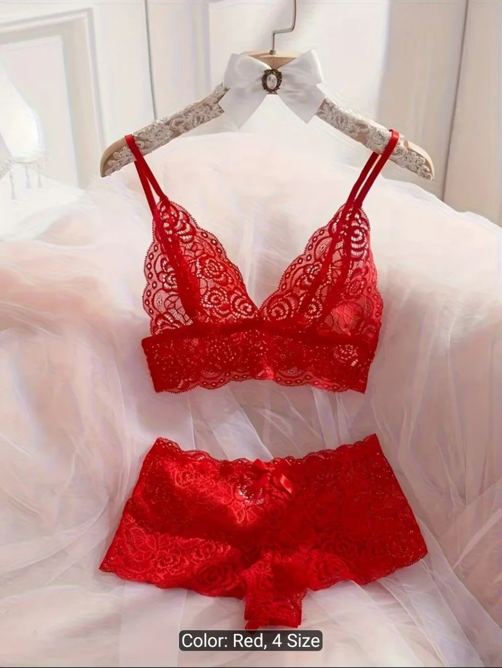 Sheer Lace Robe & Bralette Set - Red